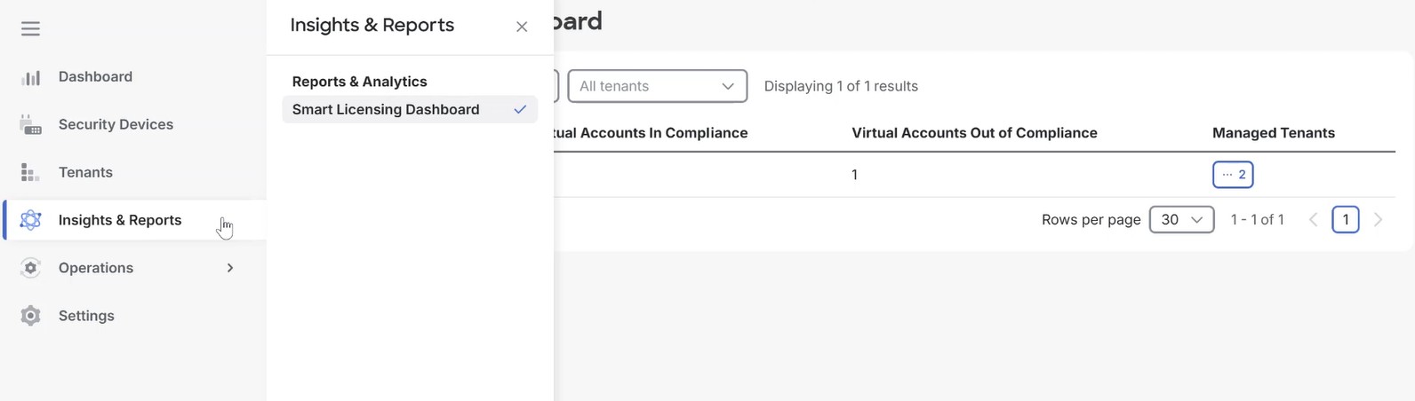 MSSP home page showing the left menu of the MSSP portal.