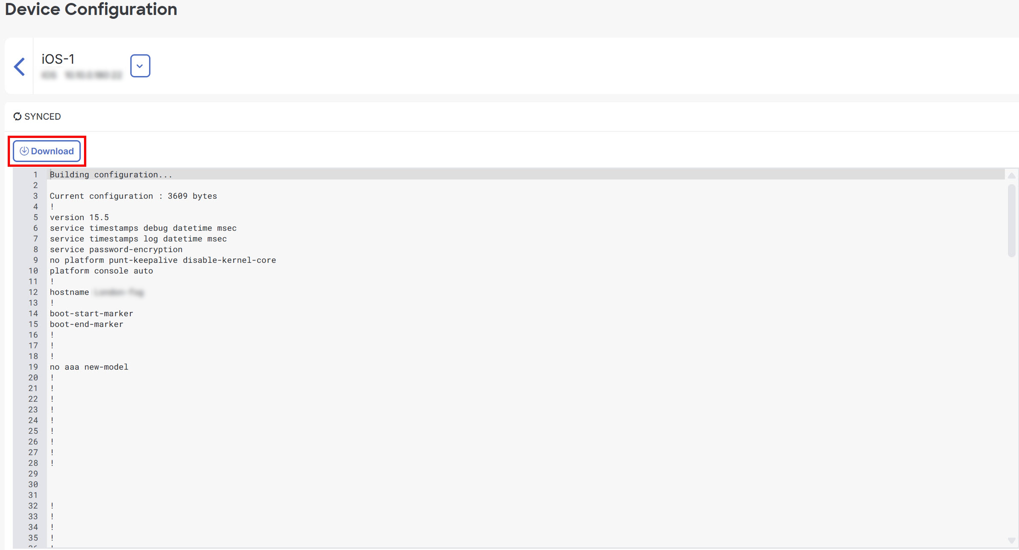 Device configuration page.
