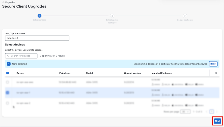 Click next to select ASA devices