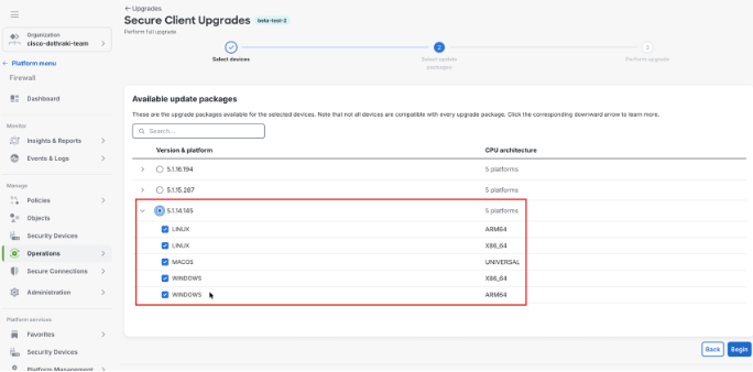versions and platforms for secure client upgrade