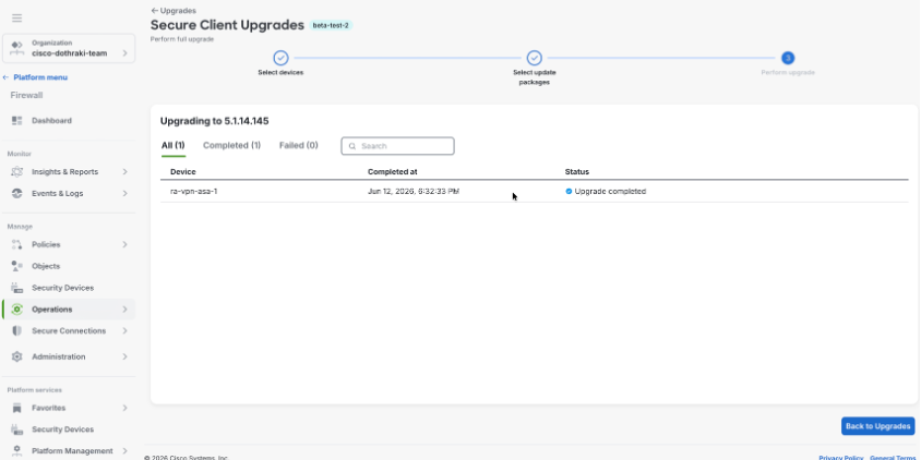 Click back to upgrades under secure client upgrades